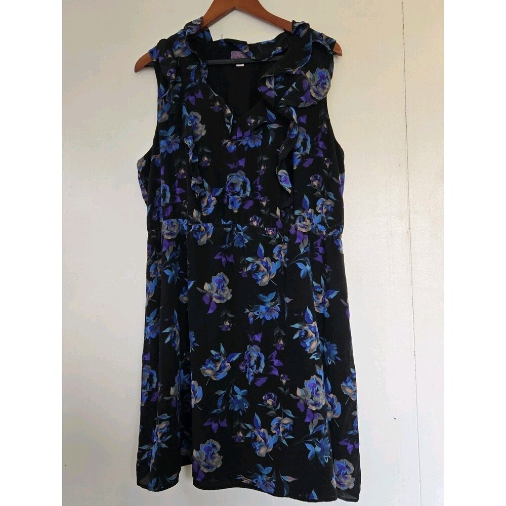 Truly‎ Poppy Dress Womens 2XL 100% Silk Sleeveless Dark Floral Boho Babydoll